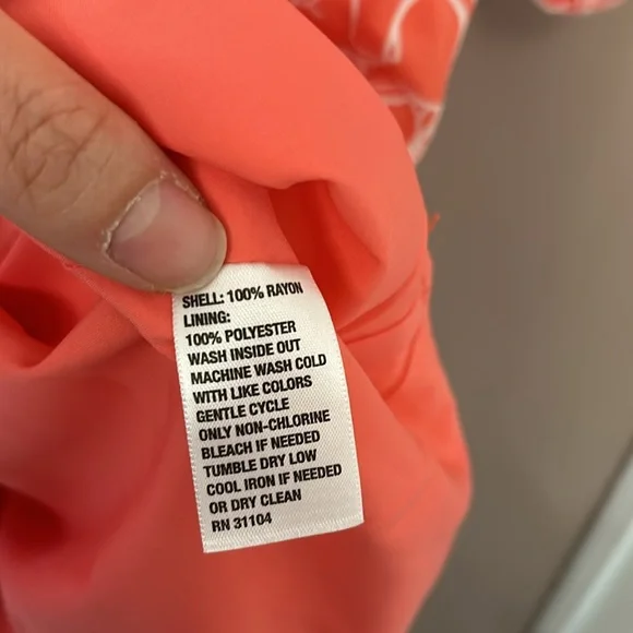 Crown & Ivy Long Sleeve Roll Tab Coral Orange White Novelty Print Size 6 Dress - Picture 9 of 10